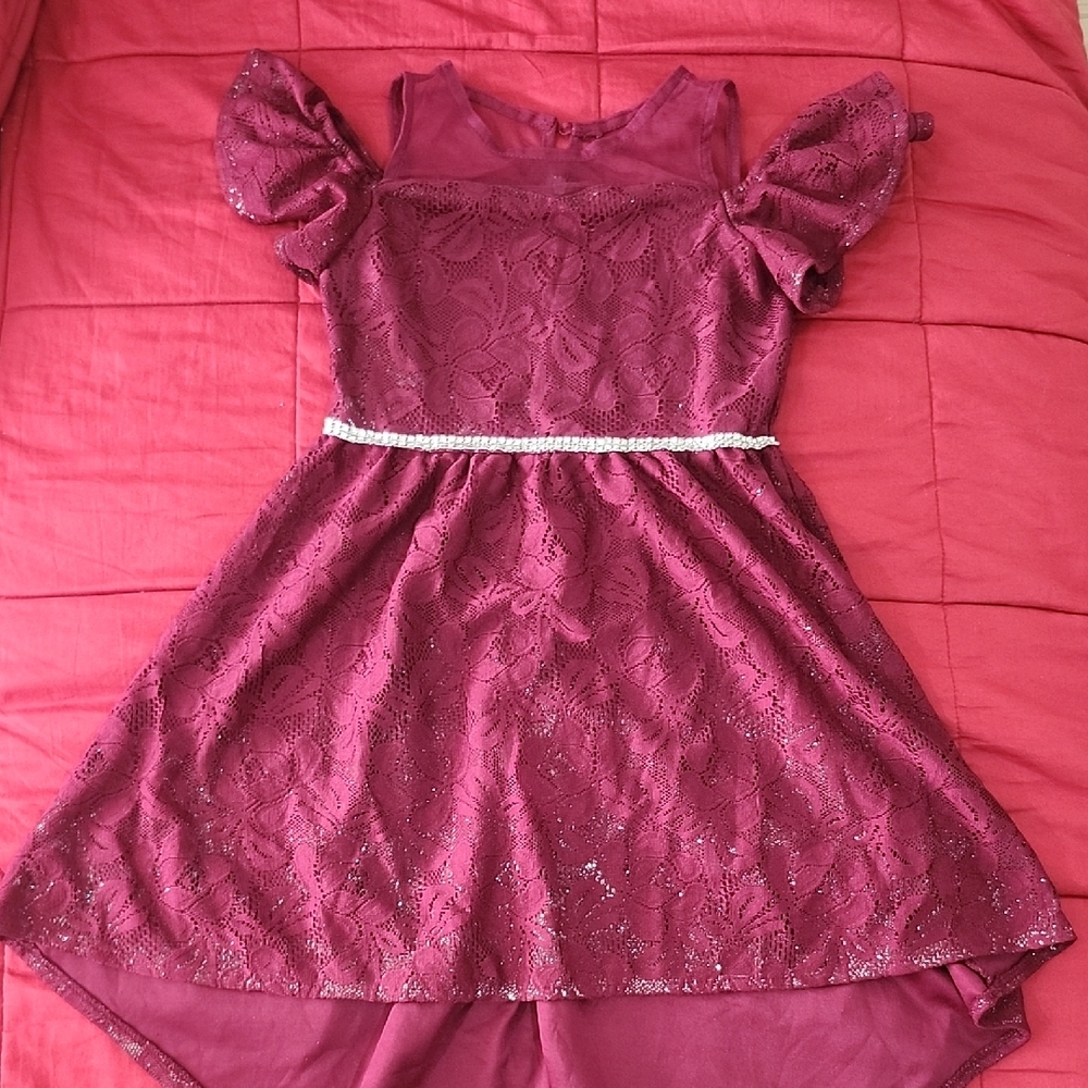 Elegant Burgundy Lace Kids Dress